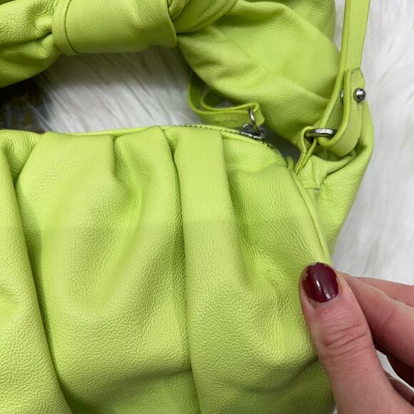 SCHUTZ Lime Green Knotted Bow Leather Bag Purse - Picture 3 of 11